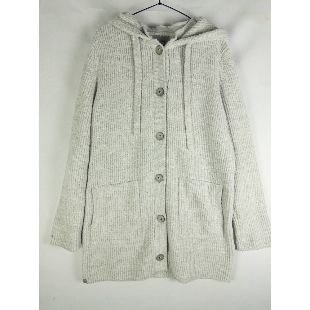 Barefoot Dreams Cozychic Hooded Cardigan Womens M Light Gray Button Cozy Loungew